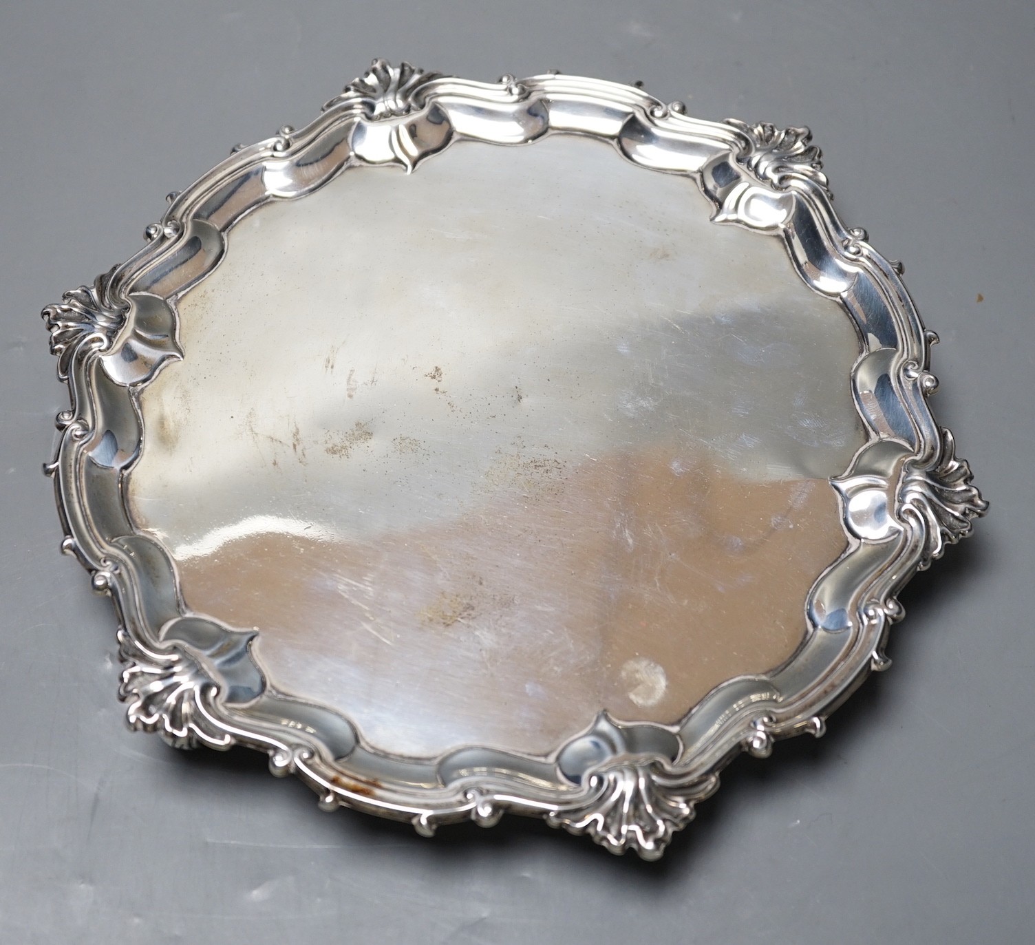 A late George II silver shaped circular salver, James Morrison, London, 1757, 25.6cm, 19.2oz.
